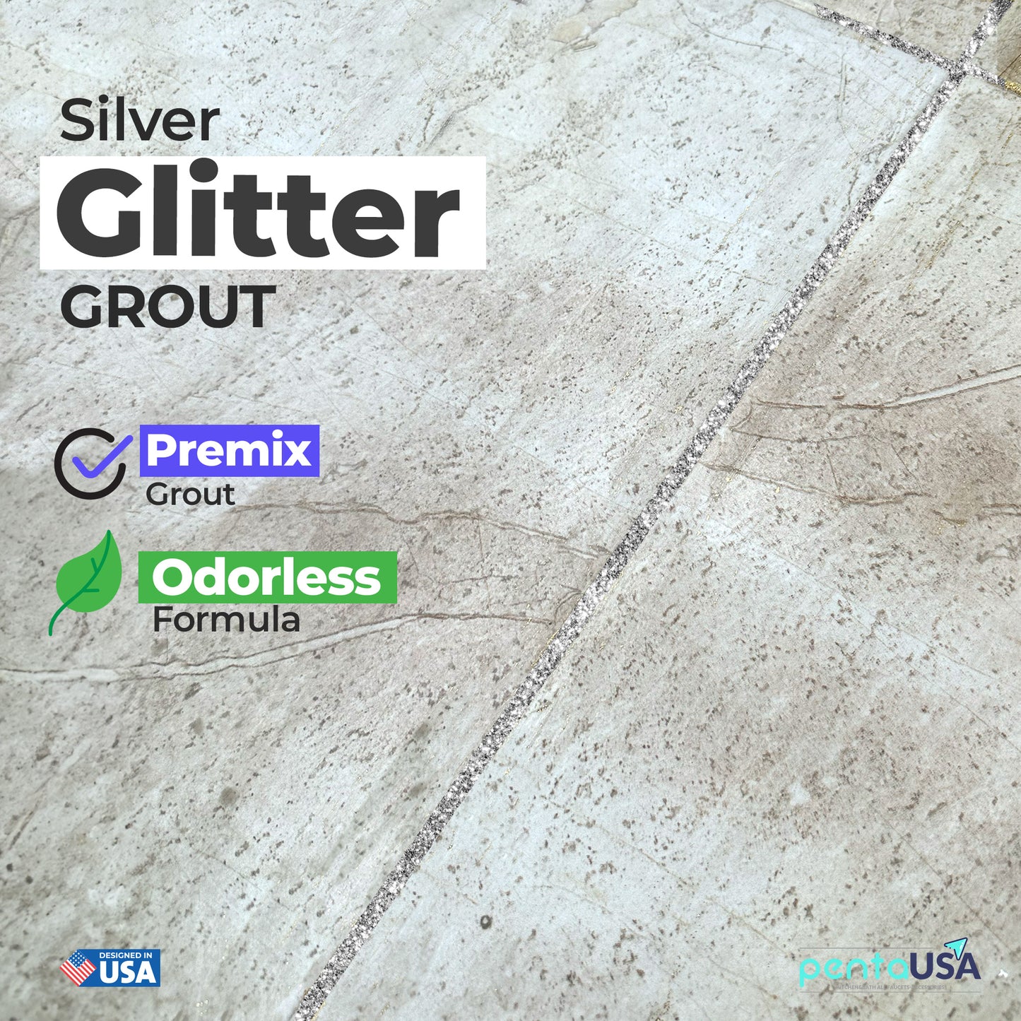 Silver Glitter Tile Grout - 6 Fl oz,180 mlFast Drying Grout Paint, Shiny Grout Repair Kit,Water-Based