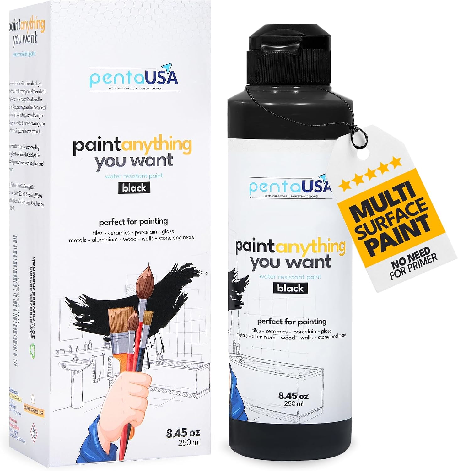 All in One Paint - 8.45oz | Waterproof Paint for Bathroom, Sink, Kitchen Cabinets, Countertops, Tub Paint, Tile Paint, Acrylic Paint for Wet Surfaces