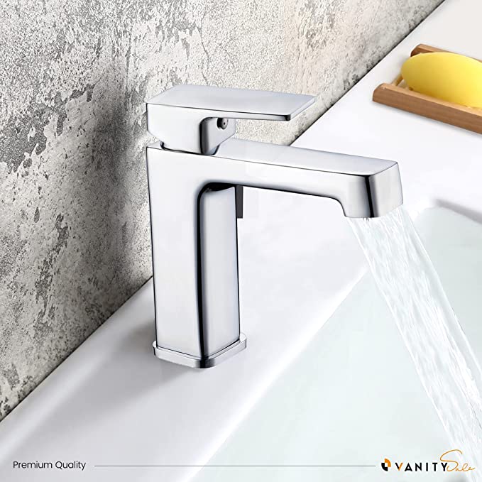 PentaUSA Modern Chrome Bathroom Faucet – Solid Brass Single Handle Sink Faucet, Premium Vanity Mixer Tap