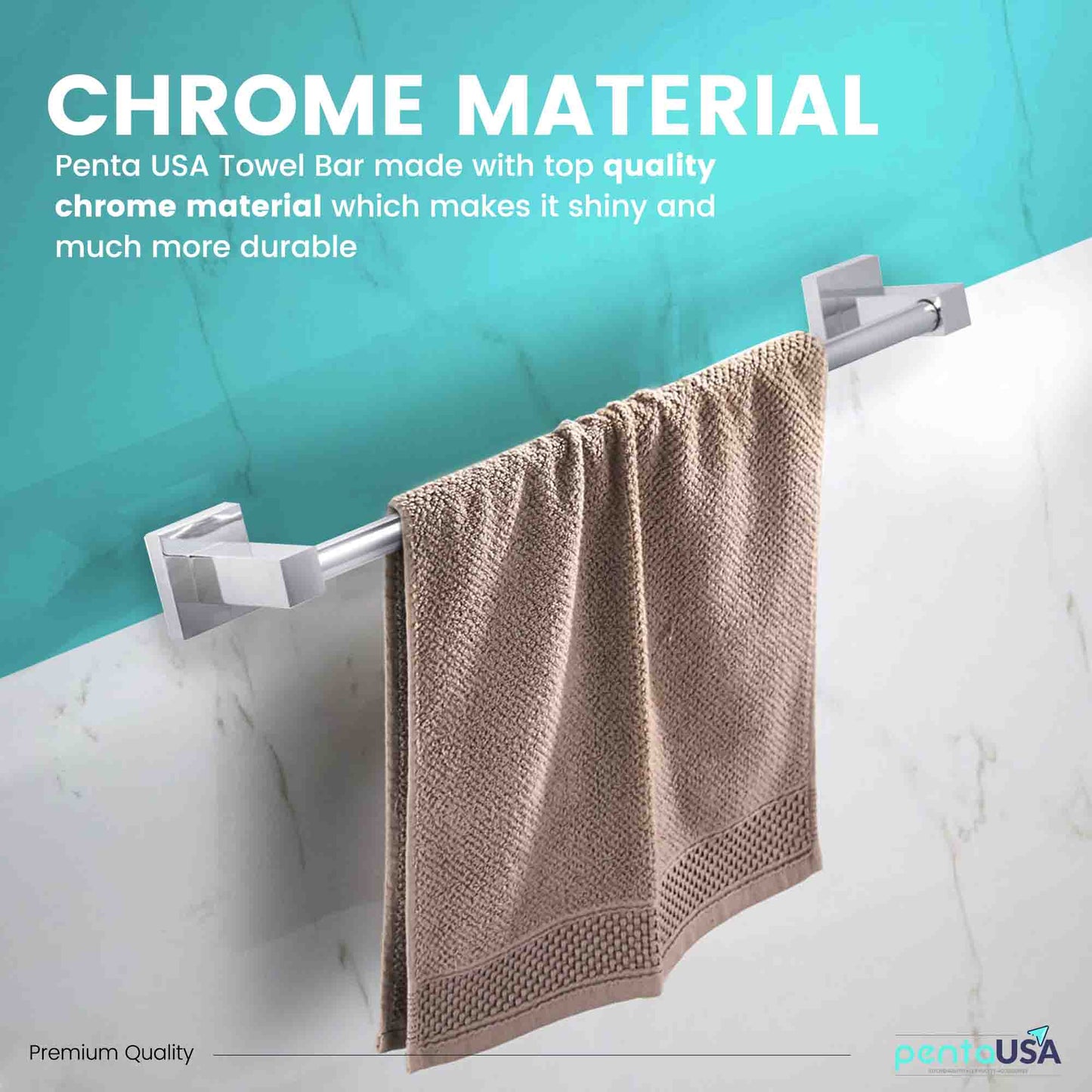 PentaUSA Modern Chrome Towel Bar – Wall Mounted Bathroom Towel Holder, Heavy Duty Stainless Steel Towel Rack