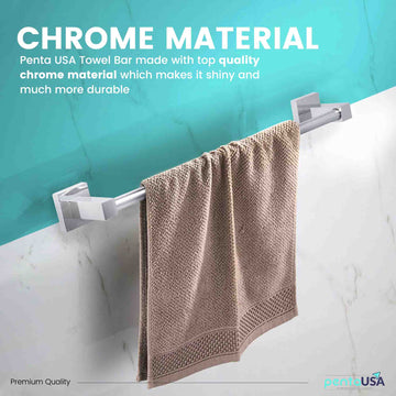 PentaUSA Modern Chrome Towel Bar – Wall Mounted Bathroom Towel Holder, Heavy Duty Stainless Steel Towel Rack