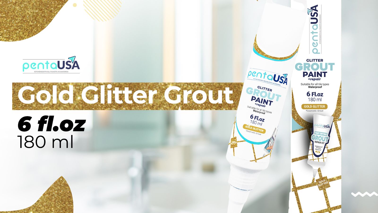 Load video: Watch our tutorial on how to apply gold glitter grout to transform your space with a stunning, sparkling finish. Perfect for adding a touch of glamour to any tile project.